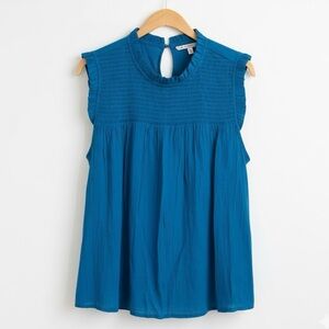 Nanette Lepore Blue Sleeveless Ruffled Blouse - Size Large